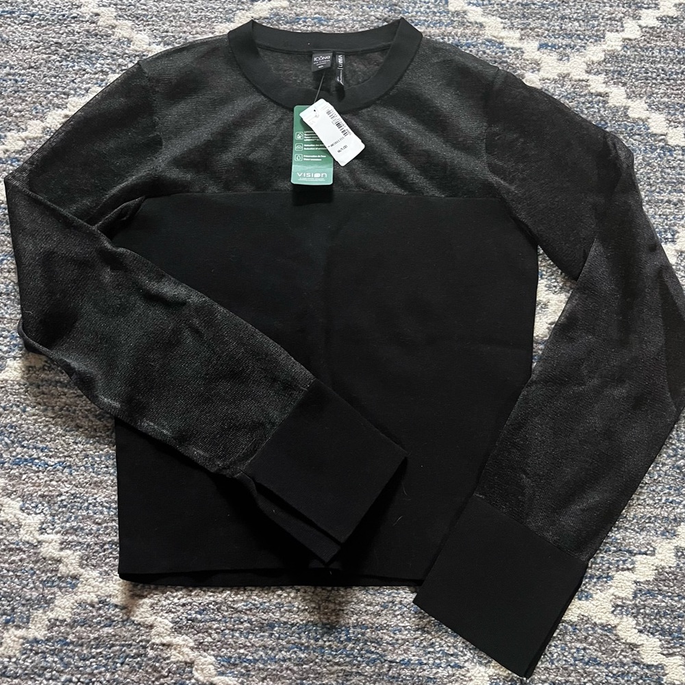 NWT Simons Size L Sheer/Black/Sparkly Top